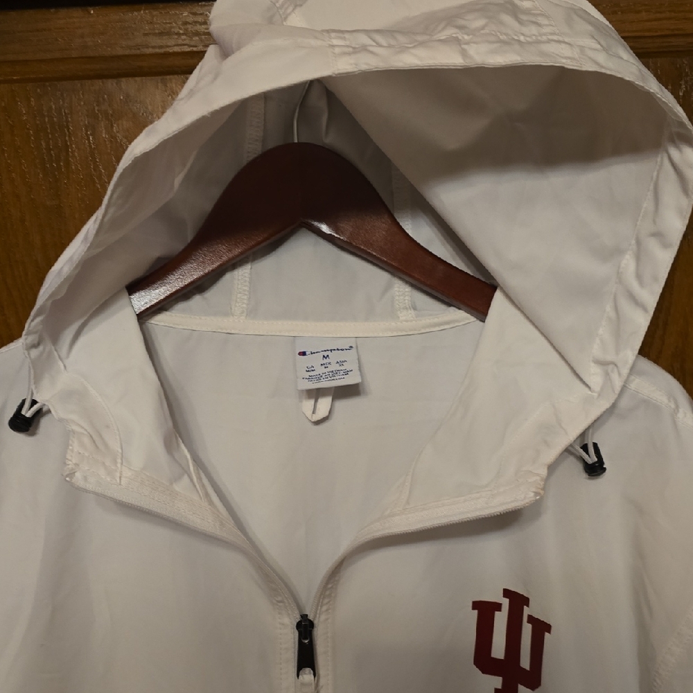 Champion White Hoodie Quarter Zip with Red Logo